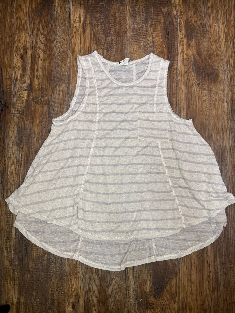 PPLA SMALL striped sleeveless boho tank beige purple raw hem distressed design